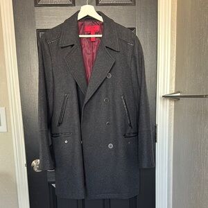 Alfani Gray Double-Breasted Pea Coat with Notched Lapels